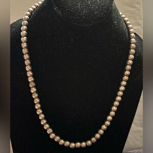 Vintage Mexico Sterling Silver Bead Necklace 23”